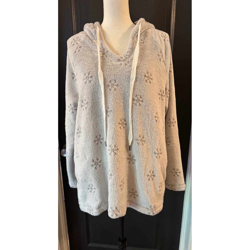 Dylan Grey Snowflake Fleece Hoodie Womens Large Excellent Faux Fur